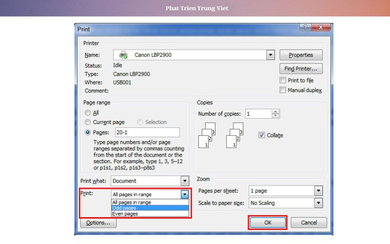 Chọn như hình để bắt đầu in